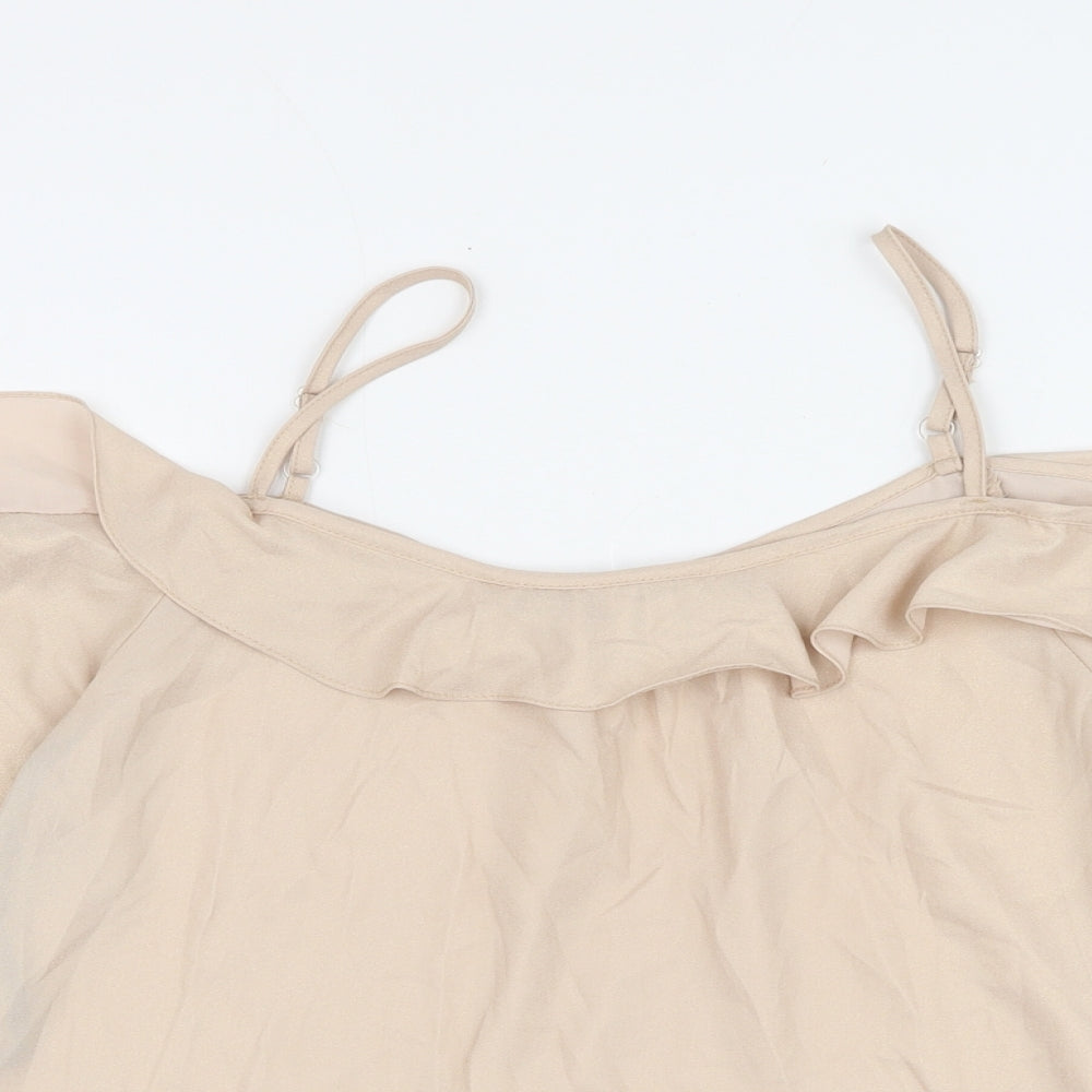 Dorothy Perkins Womens Beige Polyester Basic Blouse Size 8 Boat Neck