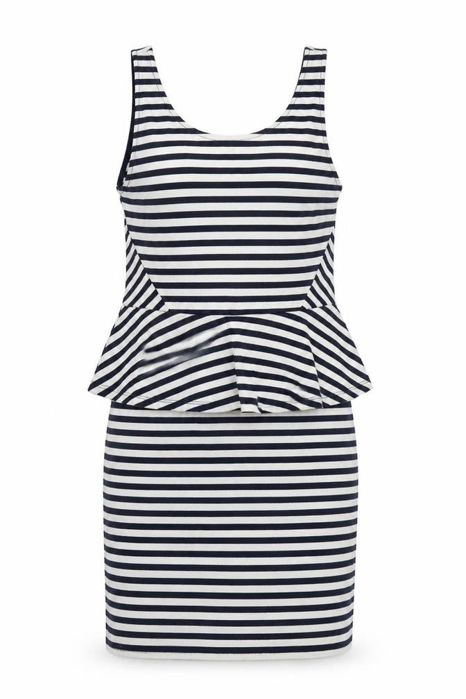 H&M Womens White Striped Viscose Bodycon Size 12 Round Neck Zip