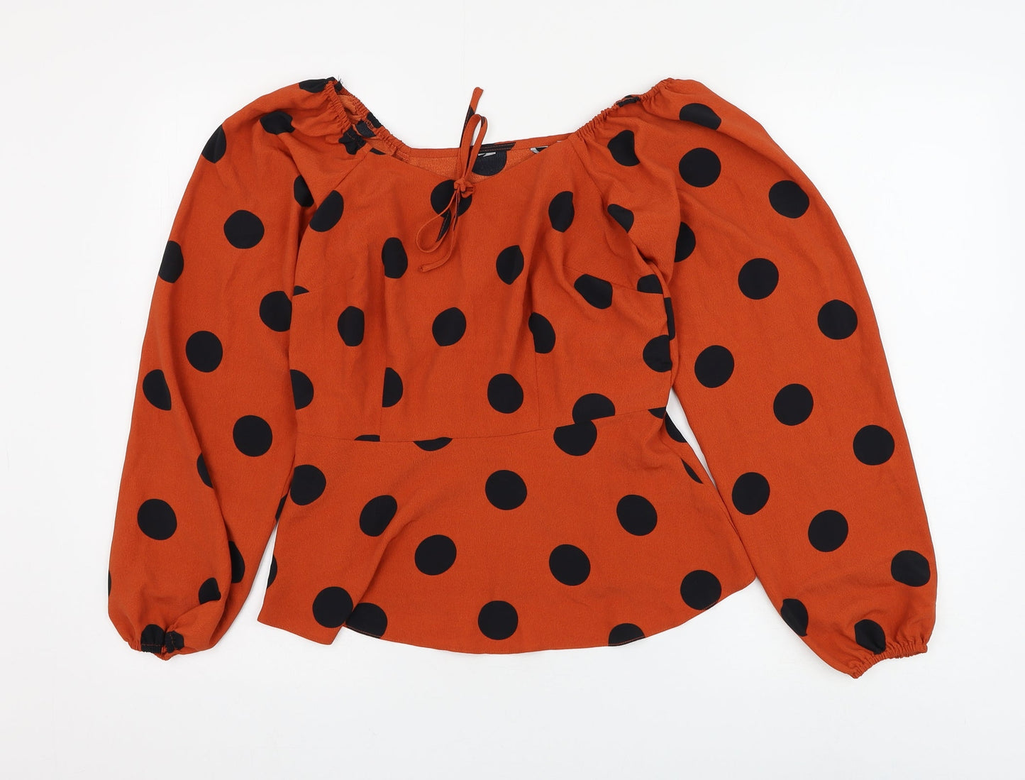 Preworn Womens Orange Polka Dot Polyester Basic Blouse Size 8 Square Neck