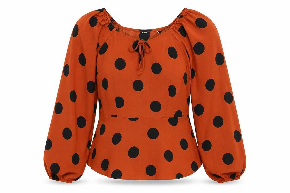 Preworn Womens Orange Polka Dot Polyester Basic Blouse Size 8 Square Neck
