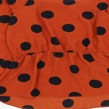 Preworn Womens Orange Polka Dot Polyester Basic Blouse Size 8 Square Neck