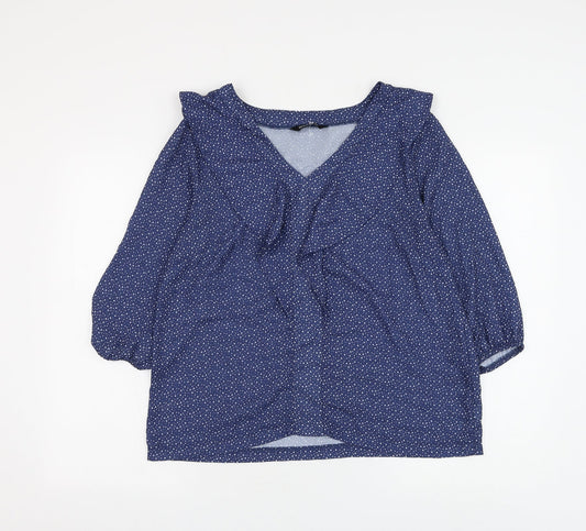 Kaleidoscope Womens Blue Polka Dot Polyester Basic Blouse Size 14 V-Neck