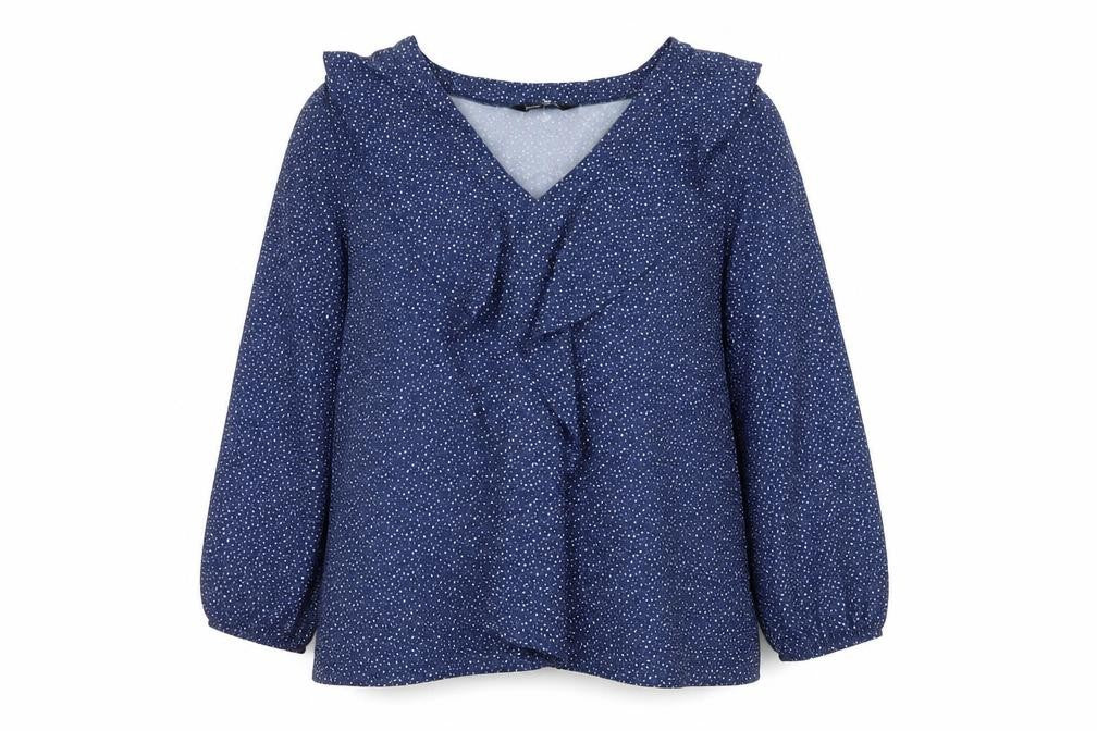 Kaleidoscope Womens Blue Polka Dot Polyester Basic Blouse Size 14 V-Neck