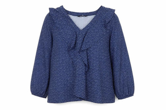 Kaleidoscope Womens Blue Polka Dot Polyester Basic Blouse Size 14 V-Neck
