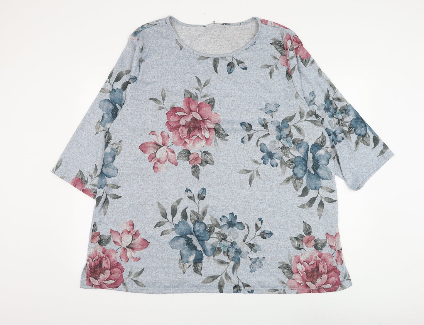 Preworn Womens Blue Scoop Neck Floral Polyester Pullover Jumper Size 24