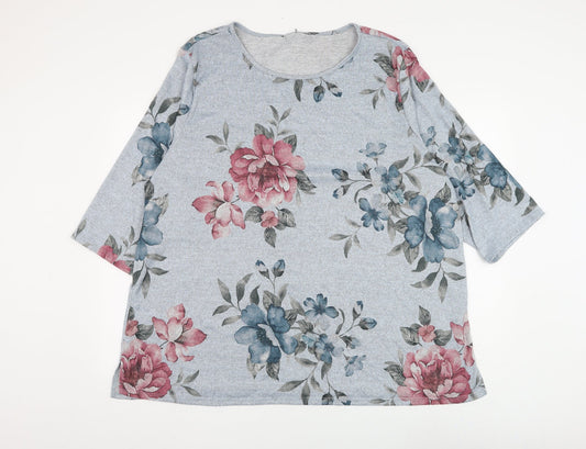 Preworn Womens Blue Scoop Neck Floral Polyester Pullover Jumper Size 24