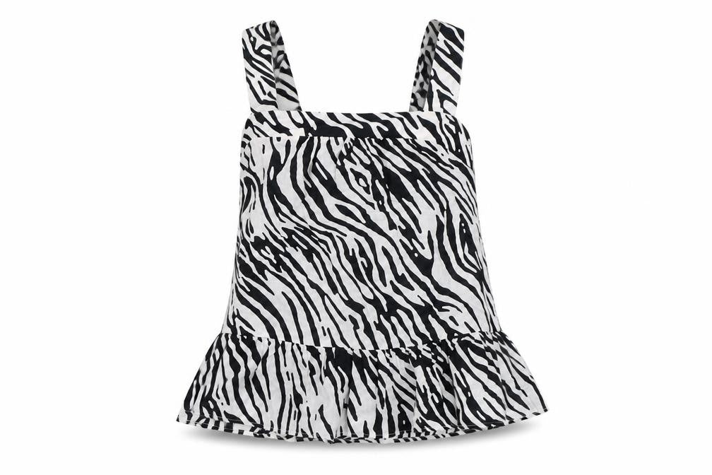 Marks & Spencer Womens White Animal Print Cotton Basic Blouse Size 8 Square Neck - Zebra Print