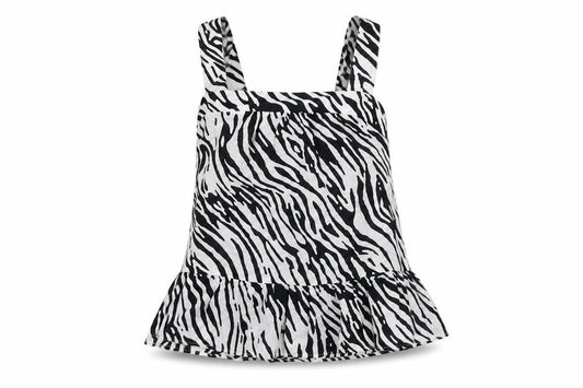 Marks and Spencer Womens White Animal Print Cotton Basic Blouse Size 8 Square Neck - Zebra Print