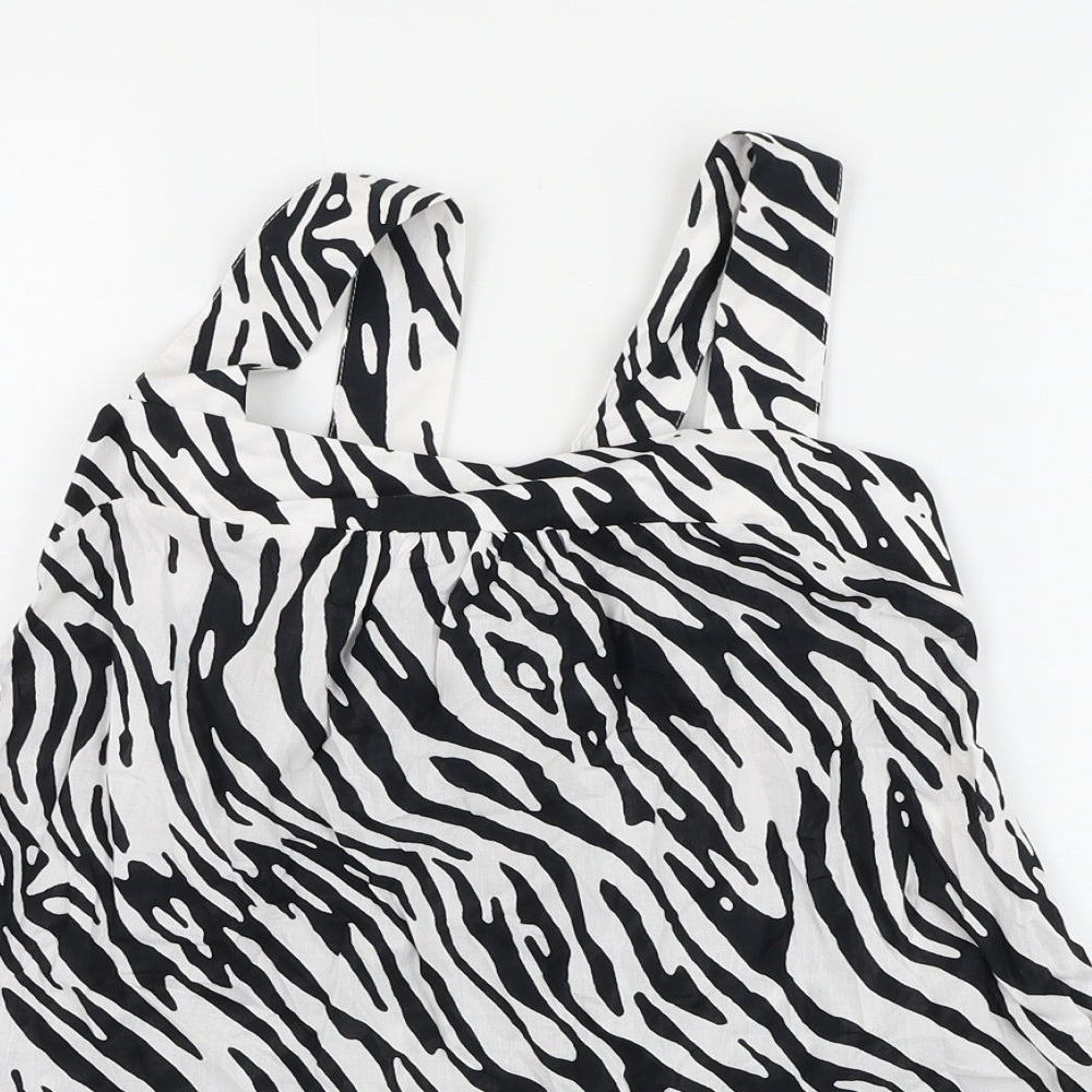 Marks and Spencer Womens White Animal Print Cotton Basic Blouse Size 8 Square Neck - Zebra Print