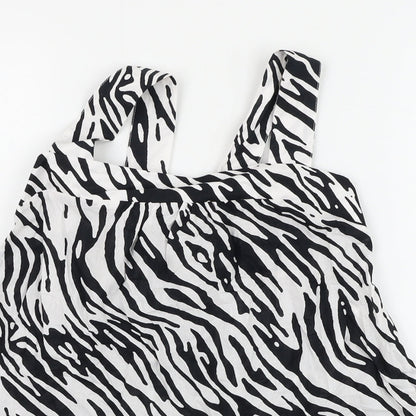 Marks & Spencer Womens White Animal Print Cotton Basic Blouse Size 8 Square Neck - Zebra Print