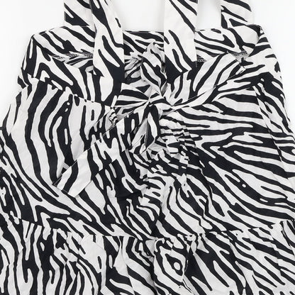 Marks & Spencer Womens White Animal Print Cotton Basic Blouse Size 8 Square Neck - Zebra Print