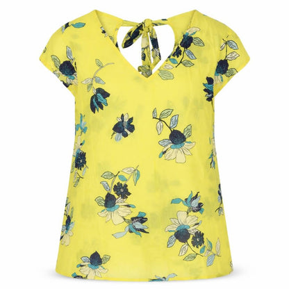EDC Womens Yellow Floral Polyester Basic Blouse Size M V-Neck