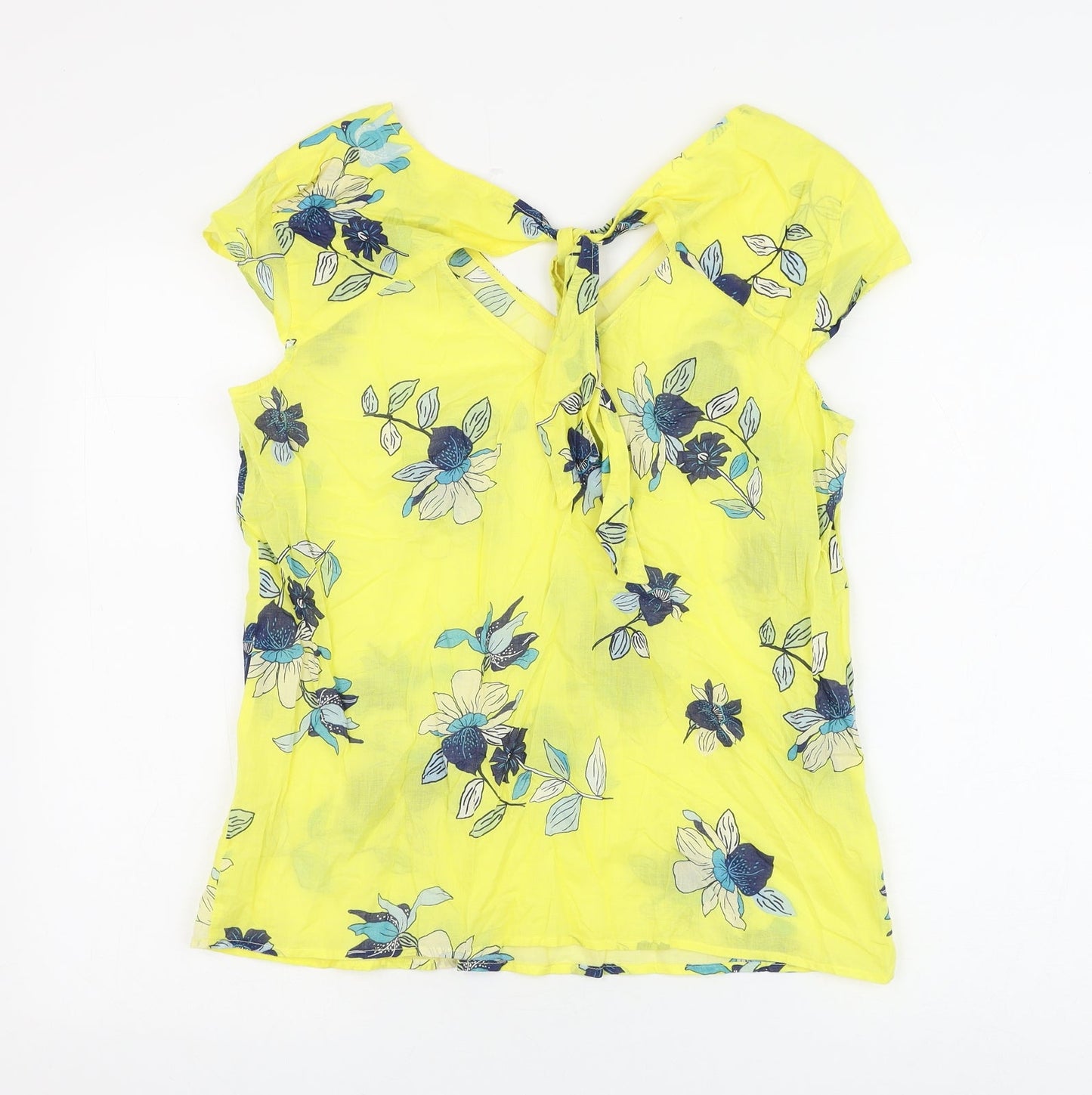EDC Womens Yellow Floral Polyester Basic Blouse Size M V-Neck