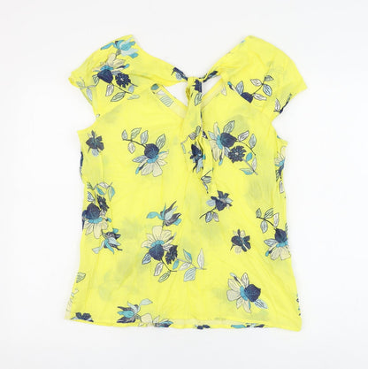 EDC Womens Yellow Floral Polyester Basic Blouse Size M V-Neck