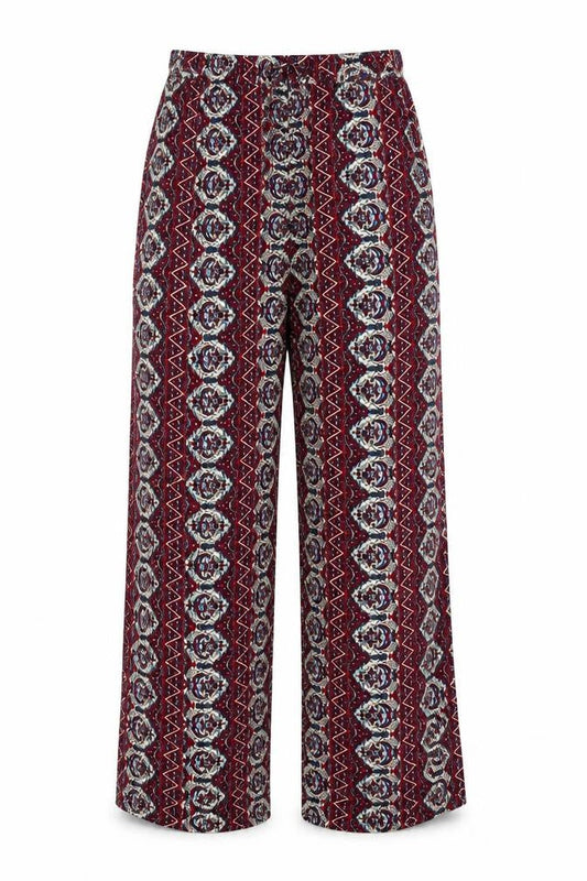 Breeze Eve Womens Purple Geometric Cotton Trousers Size S L27 in Regular Drawstring
