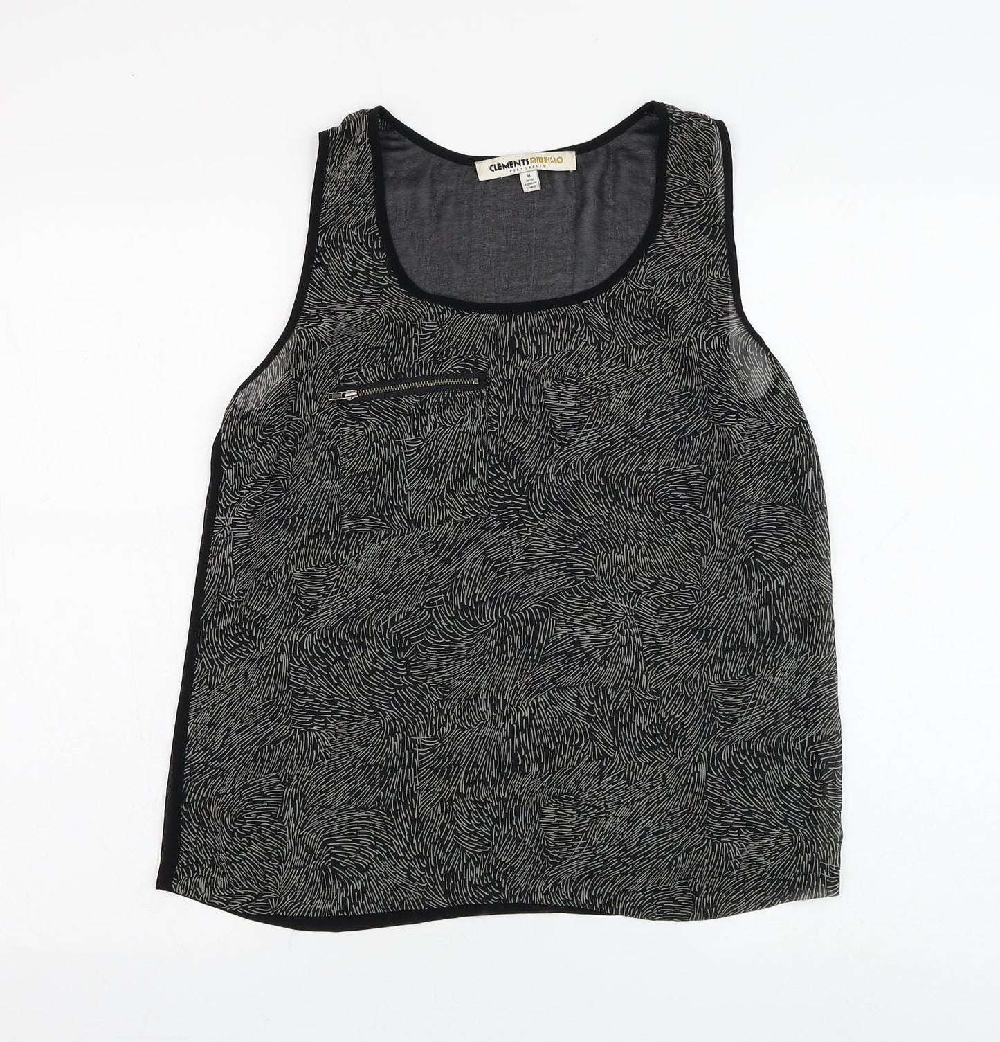 Clements Ribeiro Womens Black Geometric Polyester Camisole Tank Size M Round Neck
