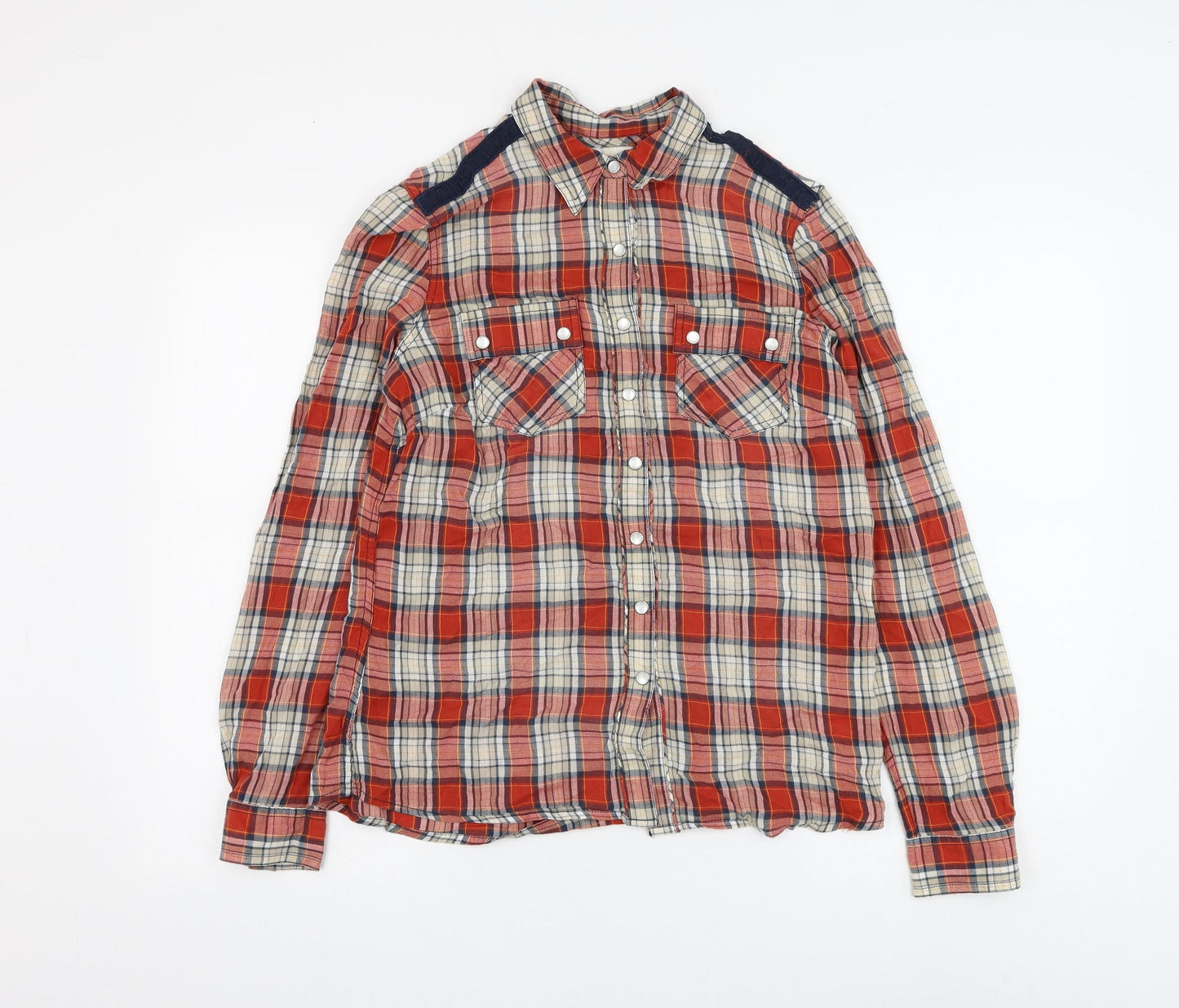 Marks and Spencer Womens Red Plaid Cotton Basic Button-Up Size 10 Collared