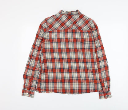 Marks & Spencer Womens Red Plaid Cotton Basic Button-Up Size 10 Collared