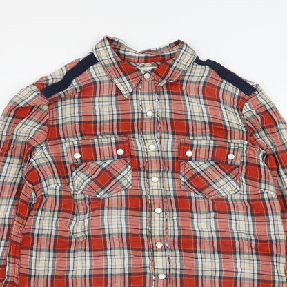 Marks & Spencer Womens Red Plaid Cotton Basic Button-Up Size 10 Collared