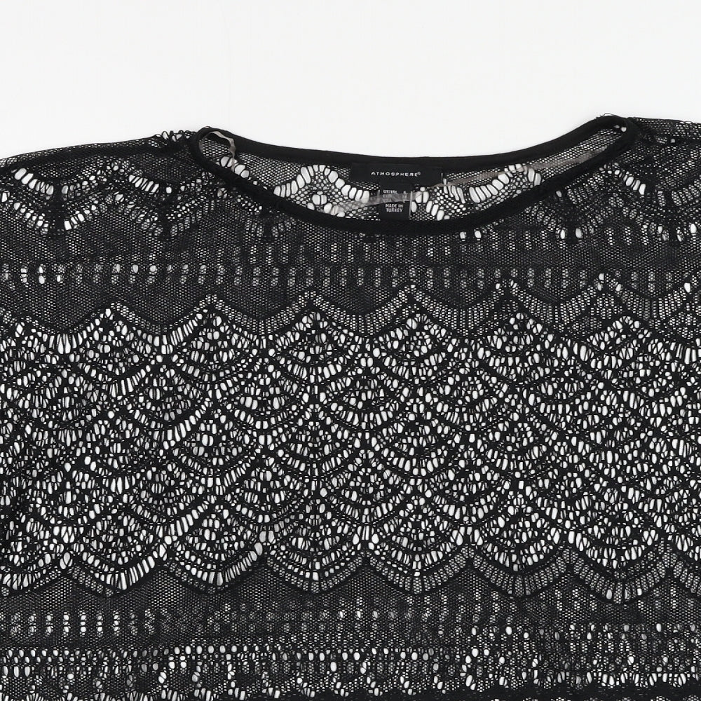 Atmosphere Womens Black Geometric Polyester Basic Blouse Size 6 Round Neck