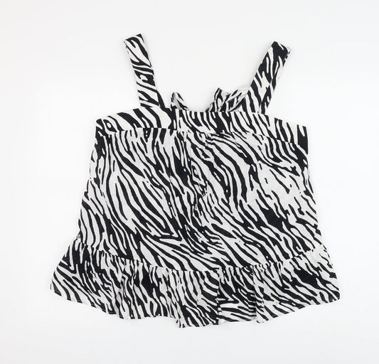 Marks and Spencer Womens White Animal Print Cotton Basic Blouse Size 16 Square Neck - Zebra Print
