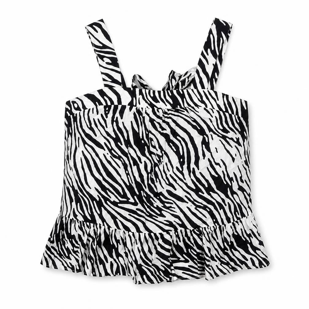 Marks & Spencer Womens White Animal Print Cotton Basic Blouse Size 16 Square Neck - Zebra Print