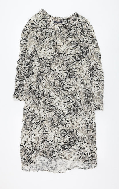 Marks & Spencer Womens Beige Animal Print Viscose Shift Size M V-Neck Pullover - Snake Print
