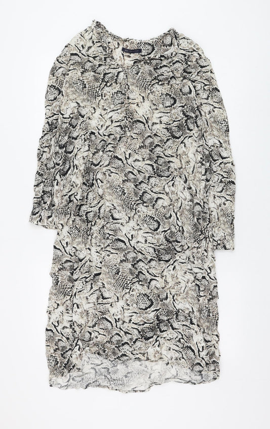 Marks and Spencer Womens Beige Animal Print Viscose Shift Size M V-Neck Pullover - Snake Print
