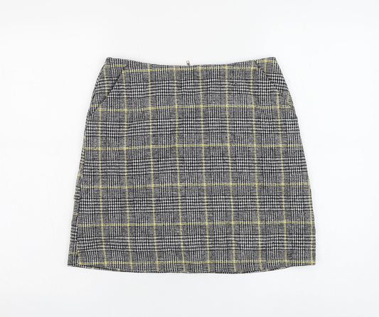 Brand Attic Womens Black Plaid Polyester A-Line Skirt Size 8 Zip