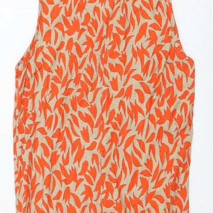 Marks & Spencer Womens Beige Floral Flax Shift Size 6 Round Neck Pullover