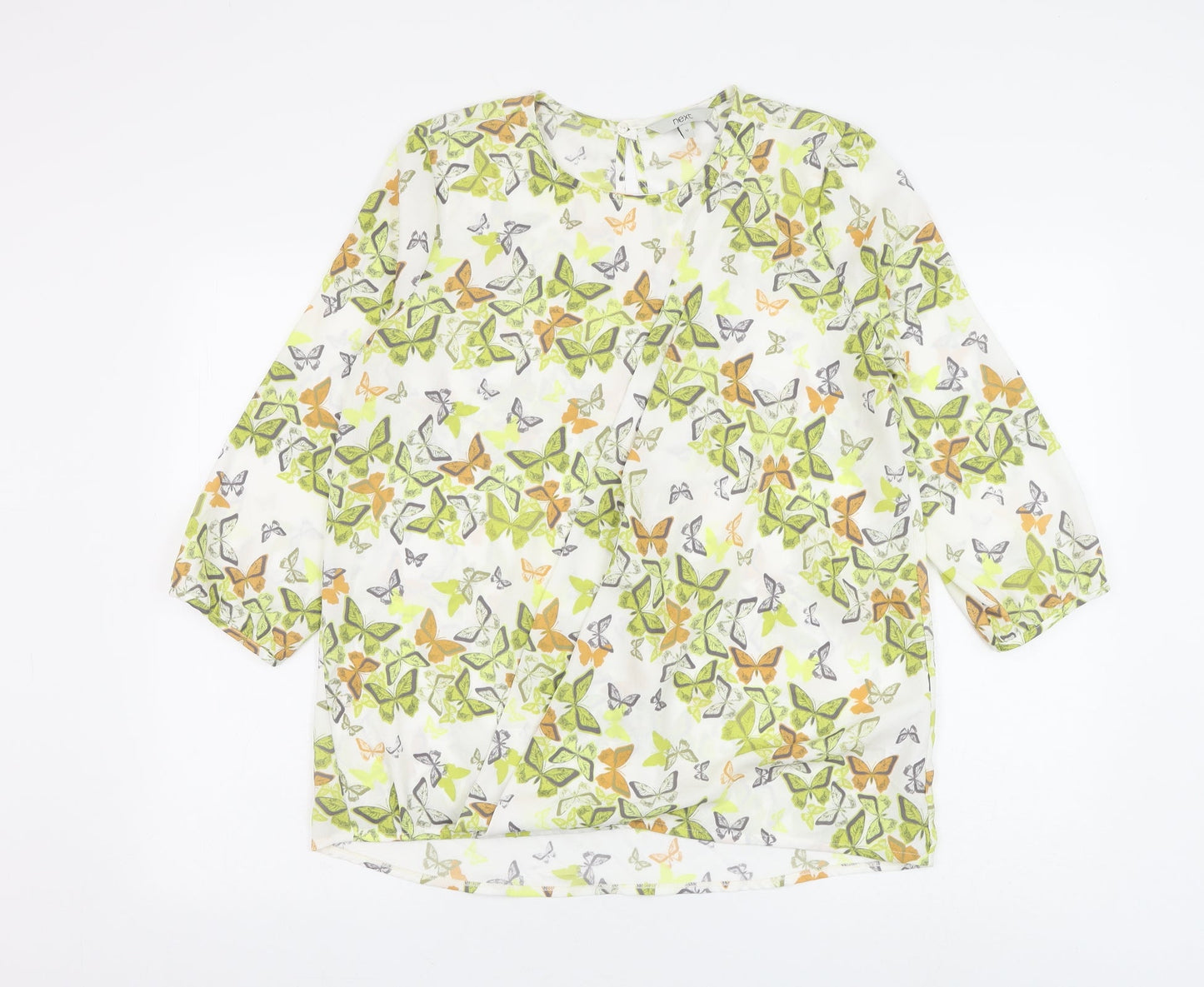 NEXT Womens White Geometric Polyester Basic Blouse Size 12 Round Neck - Butterfly
