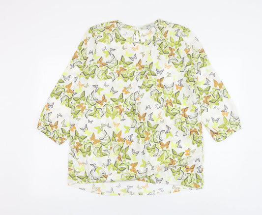 NEXT Womens White Geometric Polyester Basic Blouse Size 12 Round Neck - Butterfly
