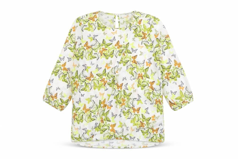 NEXT Womens White Geometric Polyester Basic Blouse Size 12 Round Neck - Butterfly