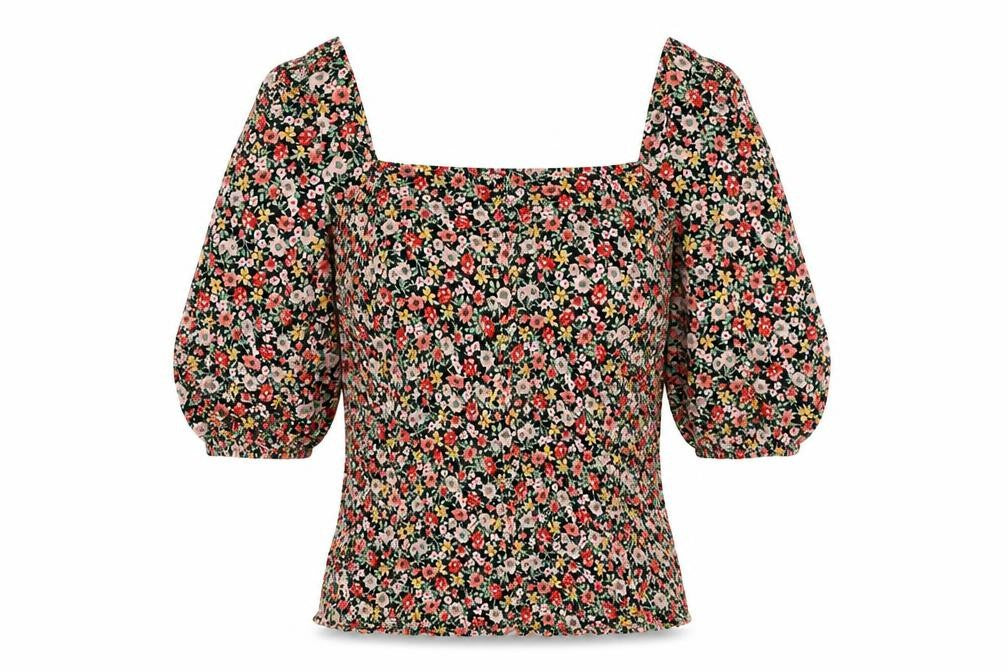 F&F Womens Black Floral Viscose Basic Blouse Size 8 Square Neck
