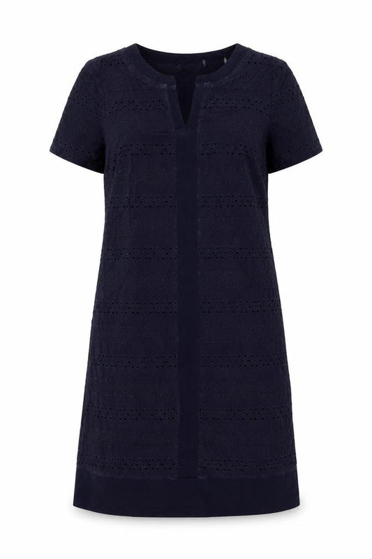 Marks & Spencer Womens Blue Geometric Cotton Shift Size 12 V-Neck Zip