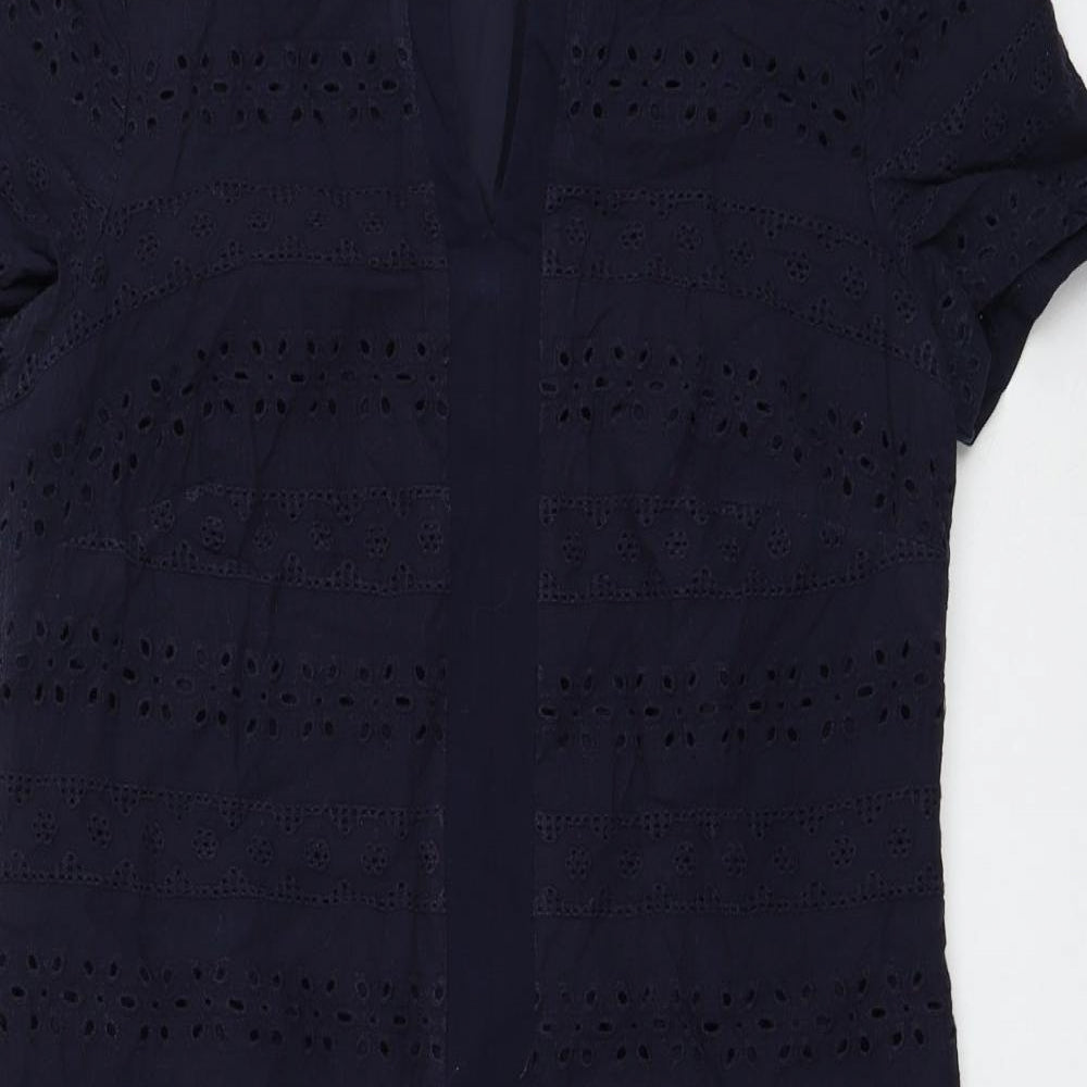 Marks and Spencer Womens Blue Geometric Cotton Shift Size 12 V-Neck Zip