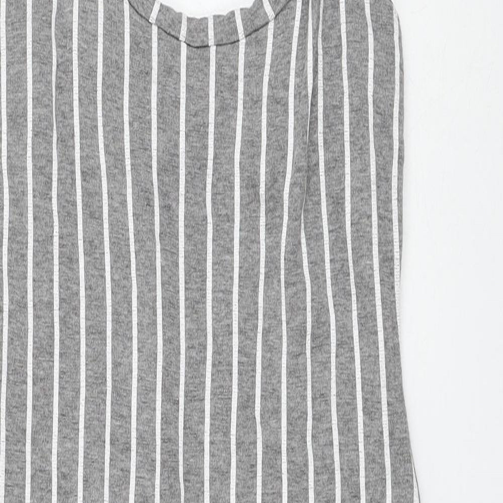 PRETTYLITTLETHING Womens Grey Striped Polyester Tank Dress Size 10 Round Neck Pullover
