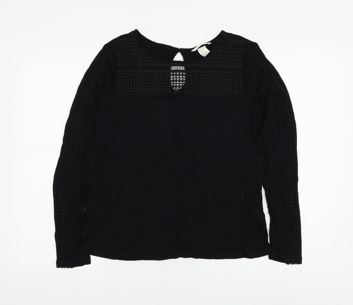 H&M Womens Black Geometric Viscose Basic Blouse Size S Round Neck