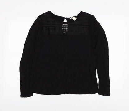H&M Womens Black Geometric Viscose Basic Blouse Size S Round Neck