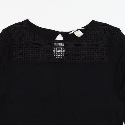 H&M Womens Black Geometric Viscose Basic Blouse Size S Round Neck