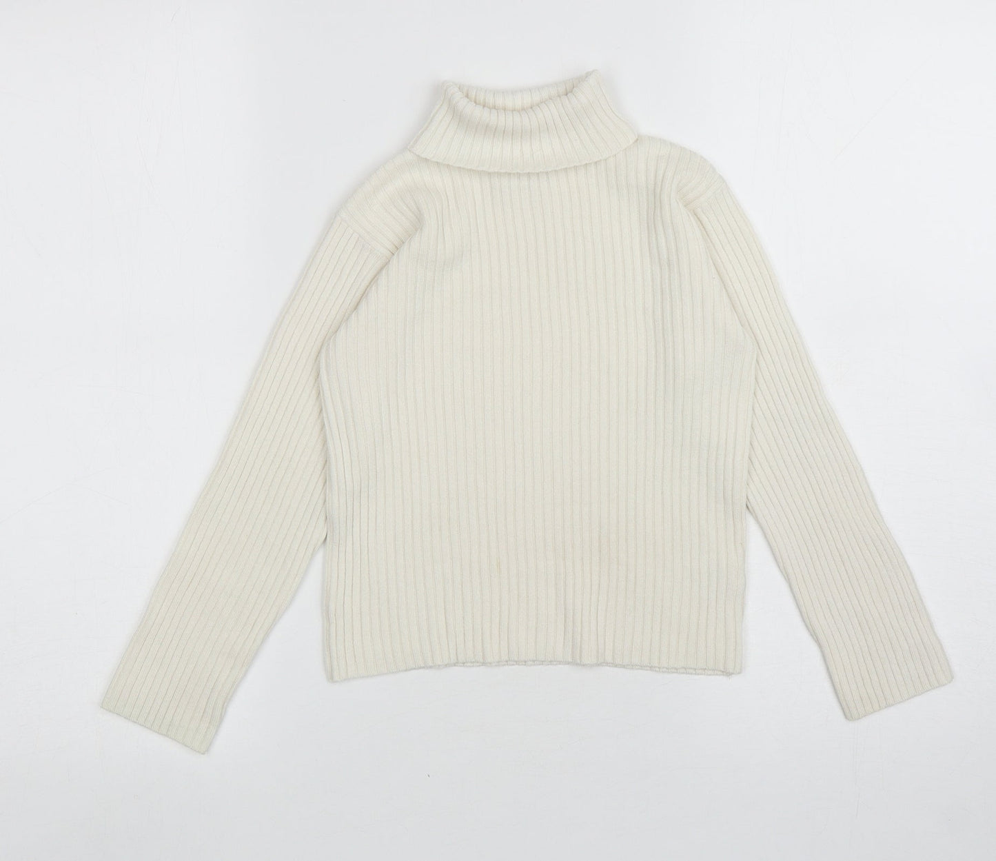 NEXT Girls Ivory Roll Neck Acrylic Pullover Jumper Size 7-8 Years Pullover - Ribbed