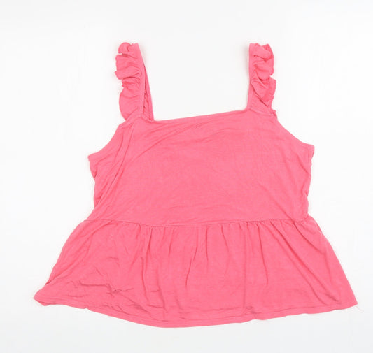 Peacocks Womens Pink Viscose Basic Tank Size 14 Square Neck