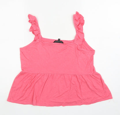 Peacocks Womens Pink Viscose Basic Tank Size 14 Square Neck