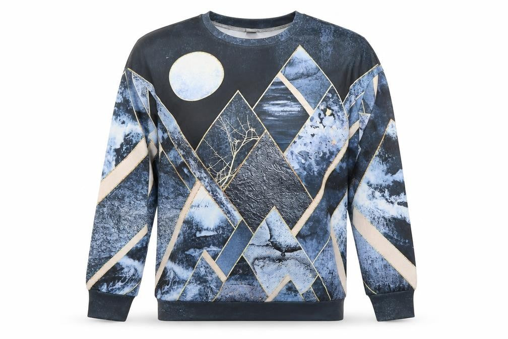 Emery Rose Womens Blue Geometric Polyester Pullover Sweatshirt Size S Pullover
