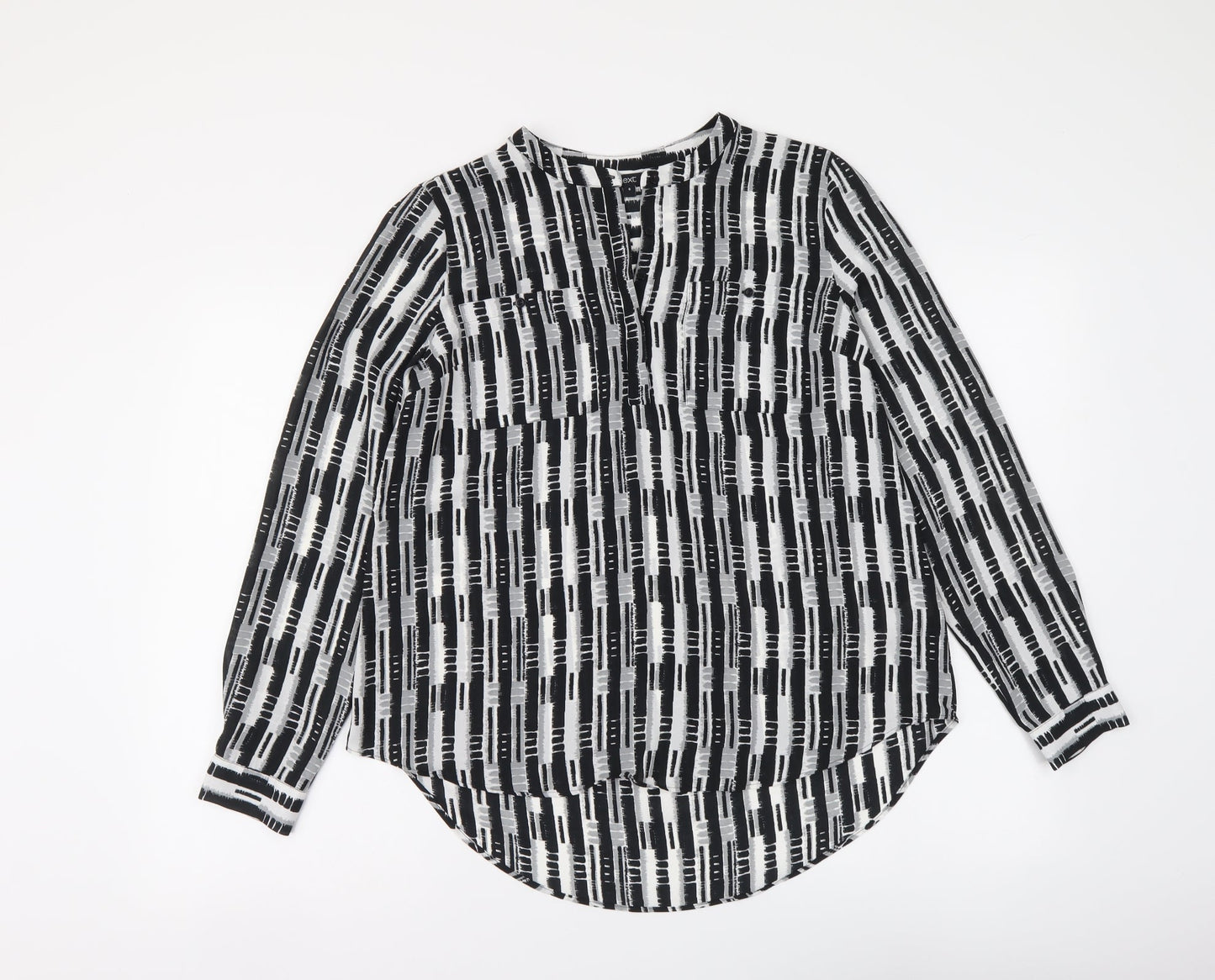 NEXT Womens Black Geometric Polyester Basic Button-Up Size 6 Round Neck