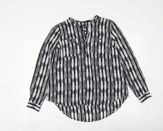 NEXT Womens Black Geometric Polyester Basic Button-Up Size 6 Round Neck