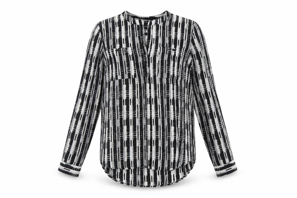 NEXT Womens Black Geometric Polyester Basic Button-Up Size 6 Round Neck