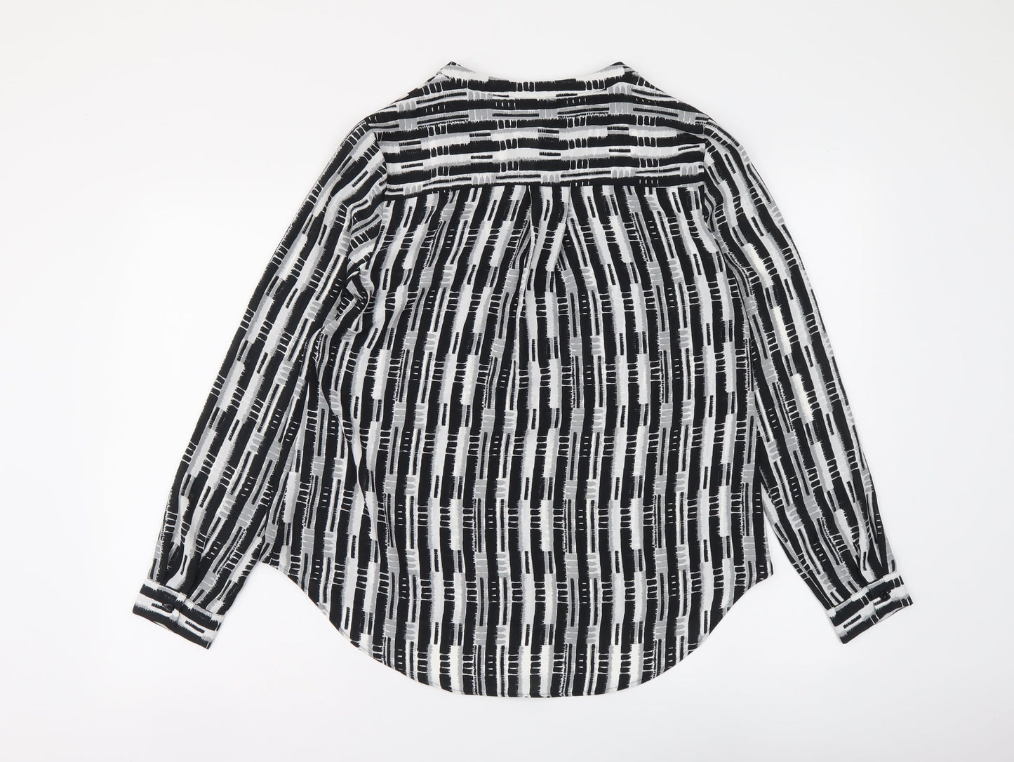NEXT Womens Black Geometric Polyester Basic Button-Up Size 6 Round Neck