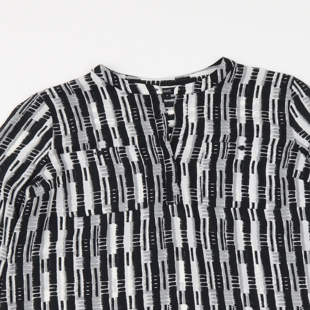 NEXT Womens Black Geometric Polyester Basic Button-Up Size 6 Round Neck