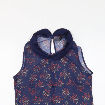 Atmosphere Womens Blue Geometric Polyester Basic Tank Size 10 Collared